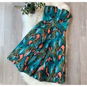 Girls From Savoy Anthropologie Sz 4 Ikat Leopard Print Smocked s Strapless Dress